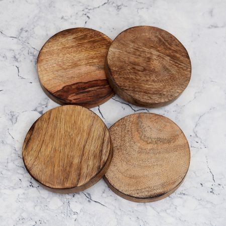Antique Brown Circle Shaped Wooden Coasters - Pack of 4